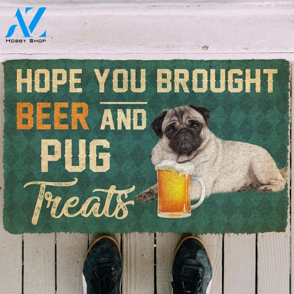 Gearhumans Gearhuman 3D Hope You Brought Beer And Pug Treats Doormat