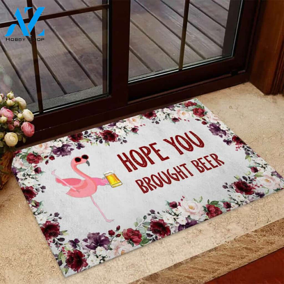 Hope You Brought Beer – Flamingo Easy Clean Welcome DoorMat | Felt And Rubber | 40x60 cm | 45x75 cm | 60x90 cm | Colorful | DO1096