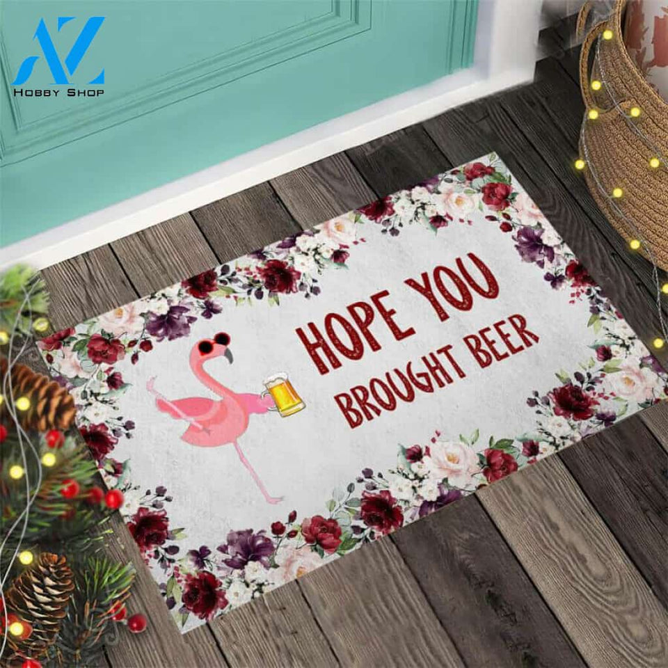 Hope You Brought Beer – Flamingo Easy Clean Welcome DoorMat | Felt And Rubber | 40x60 cm | 45x75 cm | 60x90 cm | Colorful | DO1096