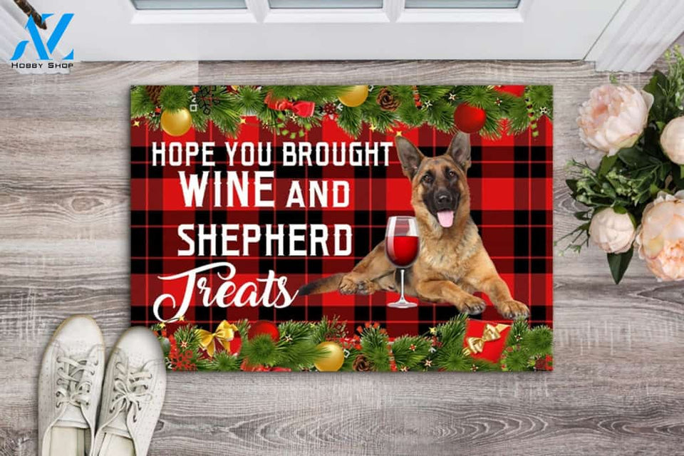 Hope You Brought Wine And Shepherd Treats Christmas Doormat Welcome Mat Housewarming Gift Home Decor Funny Doormat Gift Idea For Christmas Gift For Dog Lovers