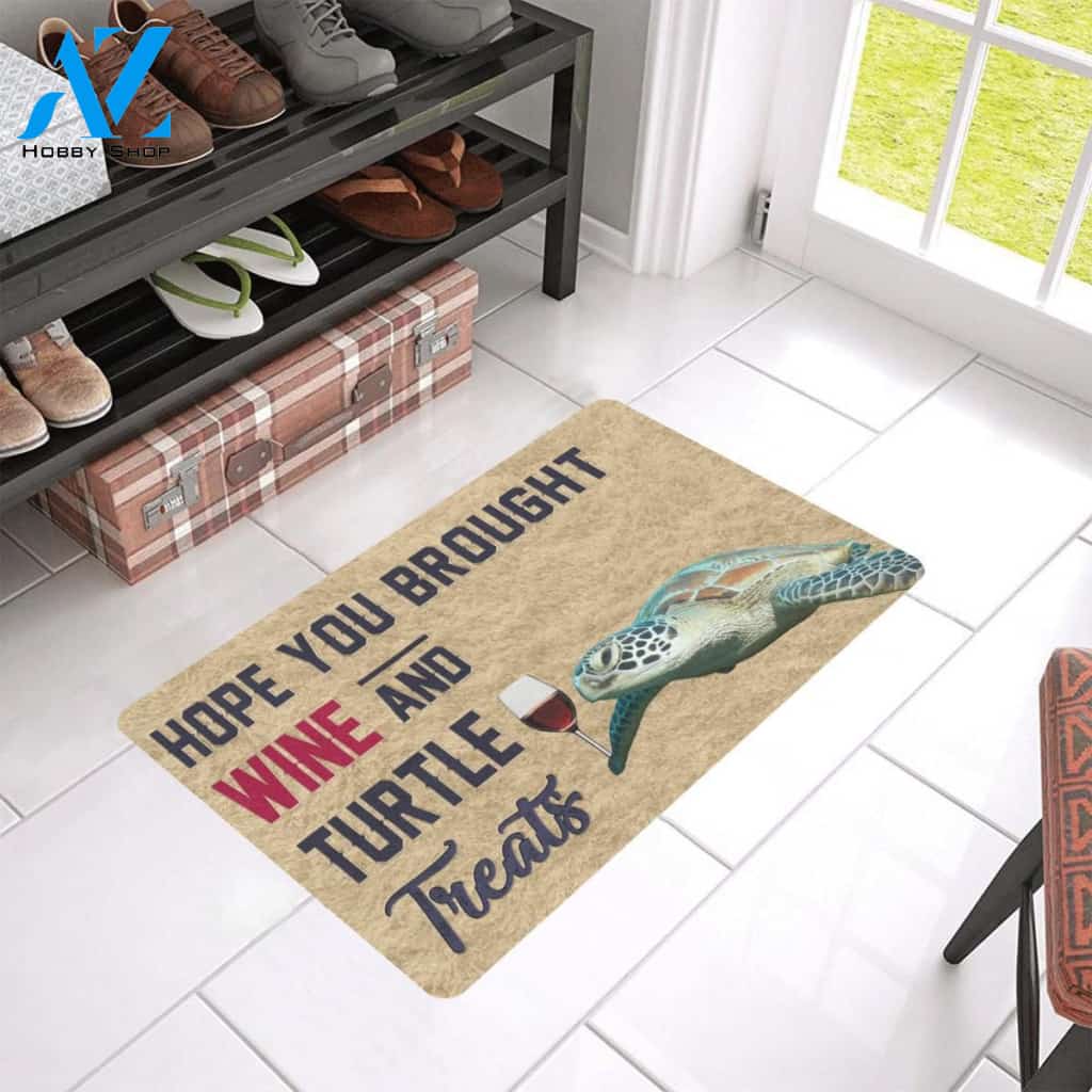 Hope You Brought Wine And Turtle Printed Doormat Home Decor
