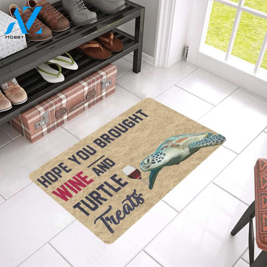 Hope You Brought Wine And Turtle Printed Doormat Home Decor