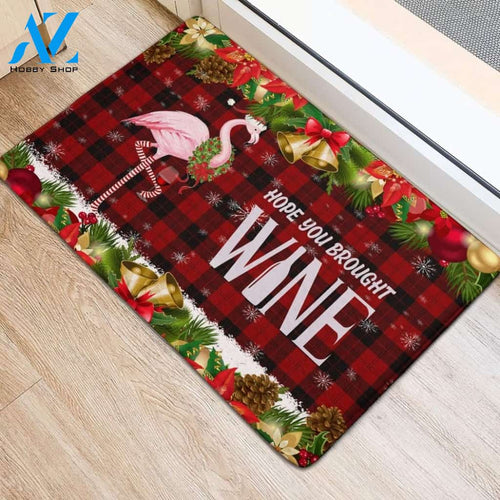 Hope You Brought Wine Flamingo Christmas Doormat All Over Print