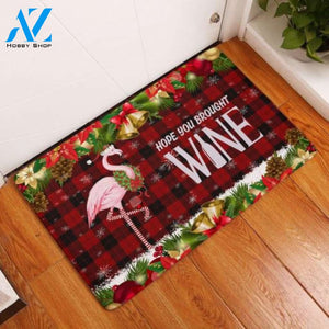 Hope You Brought Wine Flamingo Christmas Doormat All Over Print