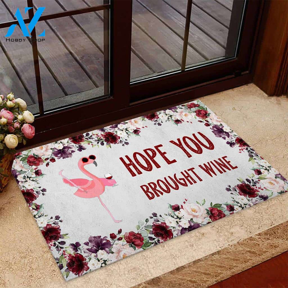 Hope You Brought Wine - Flamingo Doormat