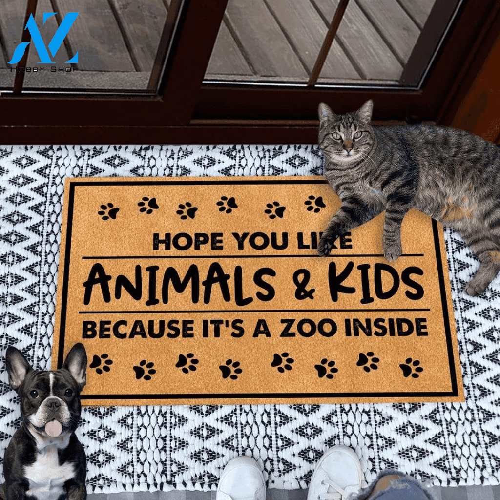 Hope You Like Animals And Kids Easy Clean Welcome DoorMat | Felt And Rubber | 40x60 cm | 45x75 cm | 60x90 cm | Colorful | DO1594
