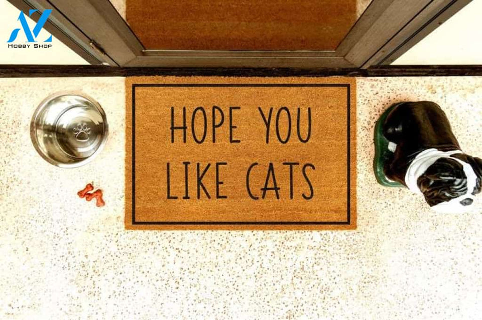 Hope You Like Cats, Hope You Like Cats Brown Doormat, 2 Designs, 4 Sizes, Customizable, Natural Coir, Non-Slip Backing, Cat Doormat