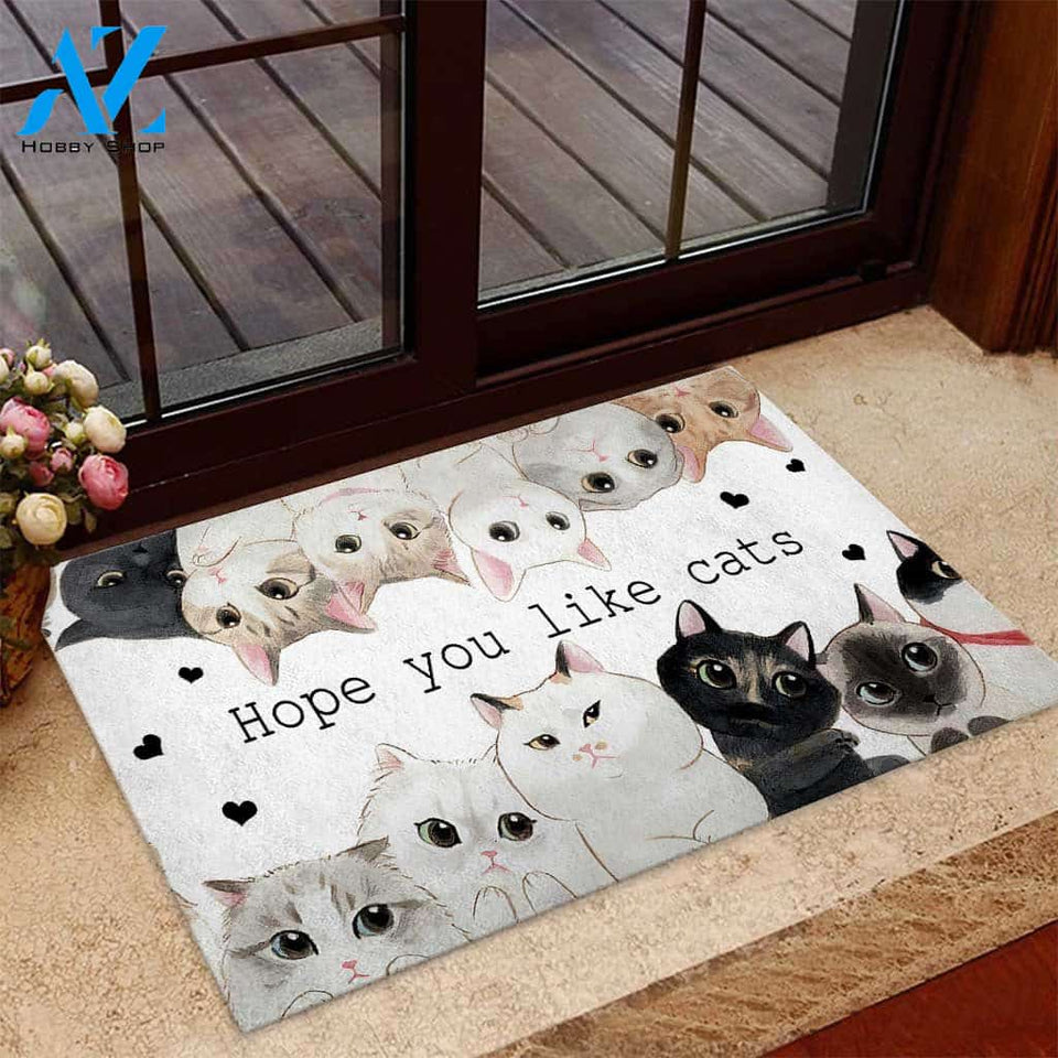Hope You Like Cats - Cat Doormat Welcome Mat House Warming Gift Home Decor Gift for Cat Lovers Funny Doormat Gift Idea