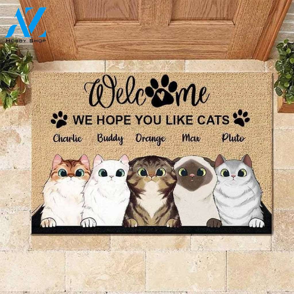 Hope You Like Cats, Cat Doormat, Cat Welcome Mat, Cat Lover,Door Mat,Housewarming Gift, Custom Cat Mat, New Home Gift, Front Porch Decor