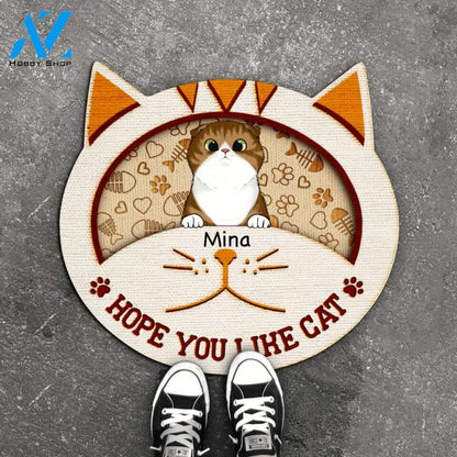 Hope You Like Cats - Personalized Cat Face Shaped Doormat, For Cat Lovers