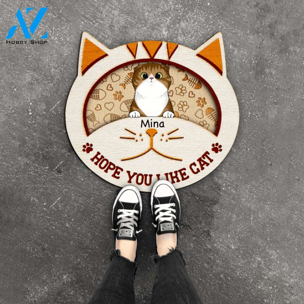 Hope You Like Cats - Personalized Cat Face Shaped Doormat, For Cat Lovers