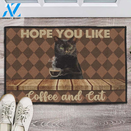Hope You Like Coffee And Cat Doormat Welcome Mat Housewarming Gift Home Decor Funny Doormat Best Gift Idea For Cat Lovers Gift For Friend