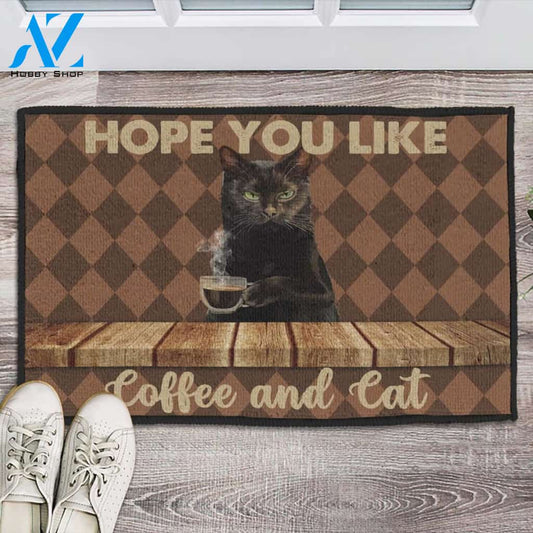 Hope You Like Coffee And Cat Doormat Welcome Mat Housewarming Gift Home Decor Funny Doormat Best Gift Idea For Cat Lovers Gift For Friend