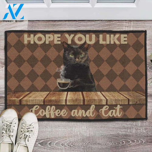 Hope You Like Coffee and Cat doormat, Funny cat mat, Cute Cat doormat, Meow doormat, Welcome mat, Custom doormat, Cute Cat Housewarming gift