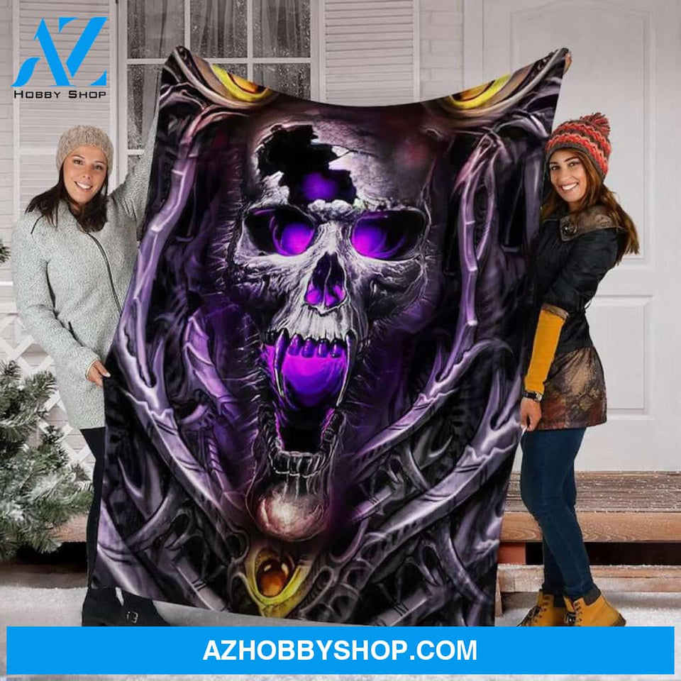 Horror Purple Skull Fleece Blanket Gift For Family Birthday Friend Halloween Gift Home Decor Bedding Couch Sofa Soft and Comfy Cozy