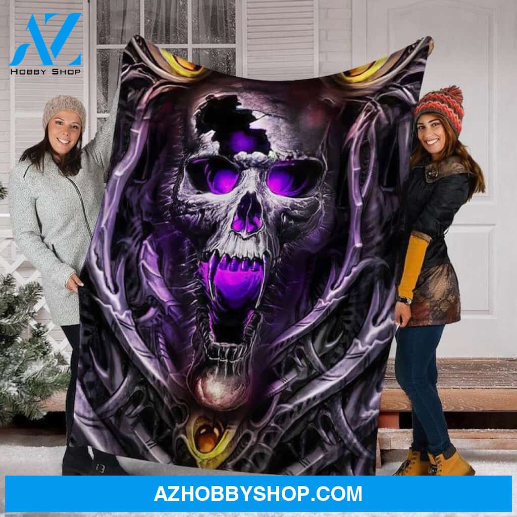 Horror Purple Skull Fleece Blanket Halloween Gift, Halloween Decor
