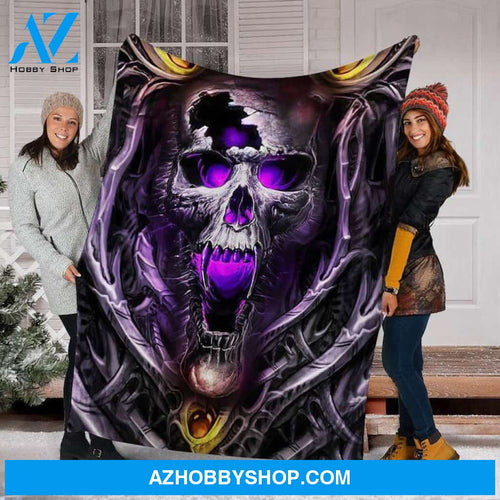 Horror Purple Skull Fleece Blanket Halloween Gift, Halloween Decor