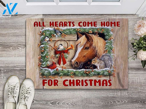 Horse All Hearts Come Home For Christmas Doormat | Welcome Mat | House Warming Gift