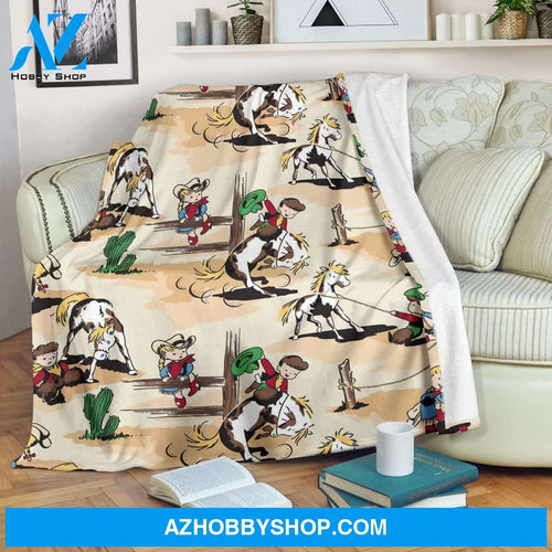 Horse And Cowboys Flecee Fleece Blanket
