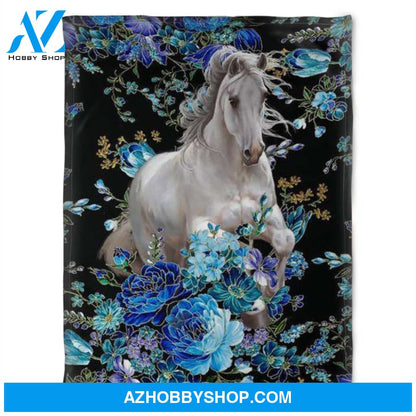 Horse Blanket, Horse And Flower, Fleece Blanket.Gift Home Decor Bedding Couch Sofa Soft And Comfy Cozy