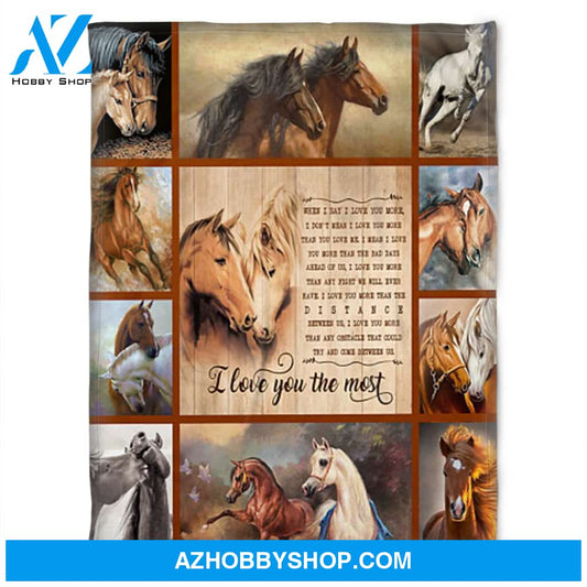 Horse Blanket, I Love You The Most, Fleece Blanket. Gift Home Decor Bedding Couch Sofa Soft And Comfy Cozy