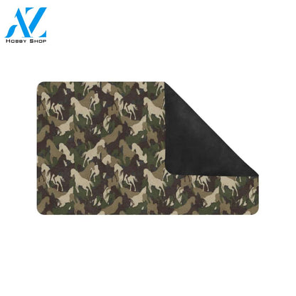 Horse Camo Themed Design Print Rubber Doormat
