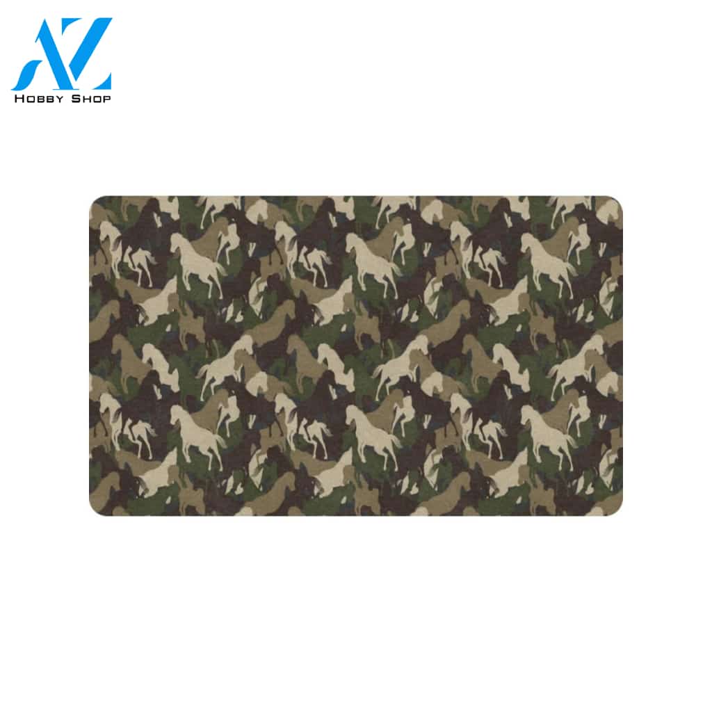 Horse Camo Themed Design Print Rubber Doormat