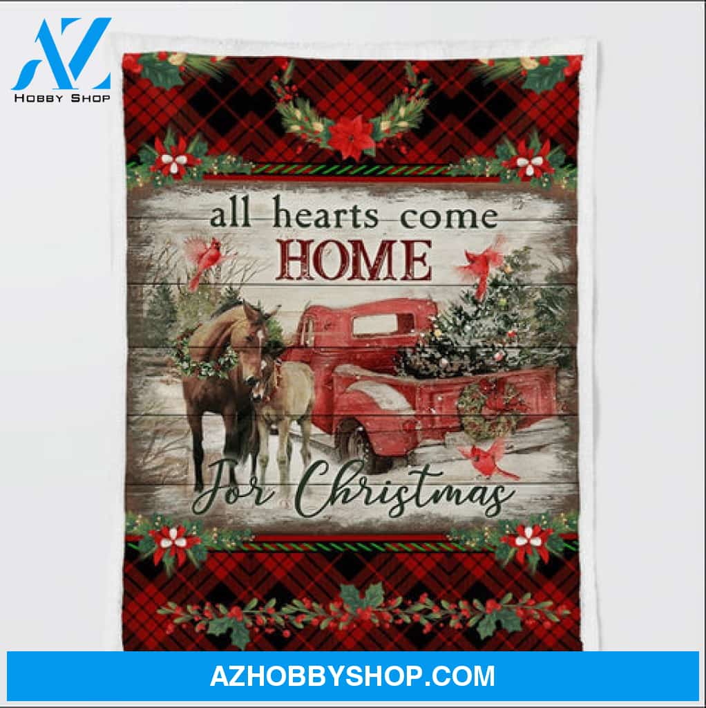 Horse Cardinal And Red Truck All Hearts Come Home For Christmas Blanket Gift For Horse Lovers 