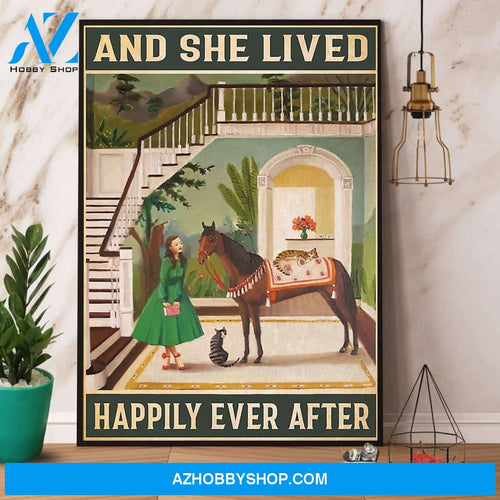 Horse & Cat And She Lived Happily Ever After Canvas And Poster, Wall Decor Visual Art