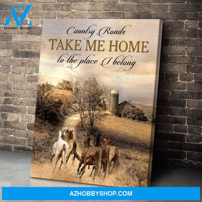 Horse Country Roads Framed Canvas Wall Art