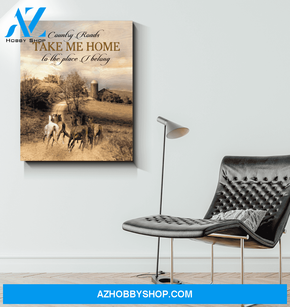 Horse Country Roads Framed Canvas Wall Art