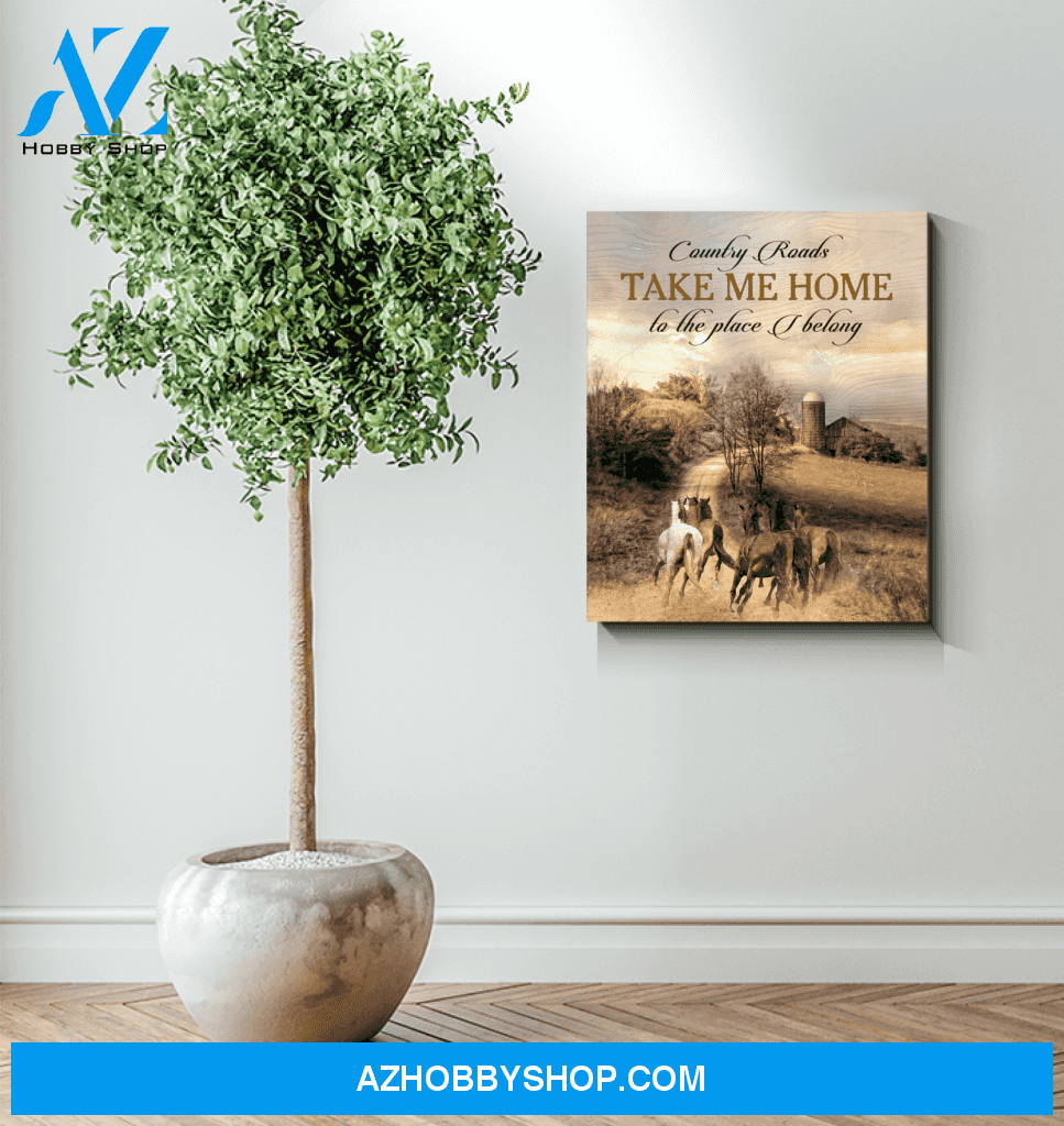 Horse Country Roads Framed Canvas Wall Art