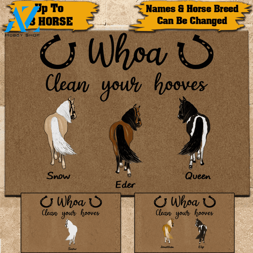 Horse Doormat Personalized Names and Breeds Whoa Clean YOur Hooves Personalized Gift | WELCOME MAT | HOUSE WARMING GIFT