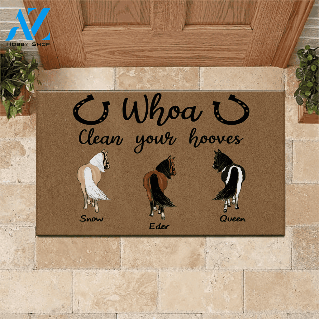 Horse Doormat Personalized Names and Breeds Whoa Clean YOur Hooves Personalized Gift | WELCOME MAT | HOUSE WARMING GIFT