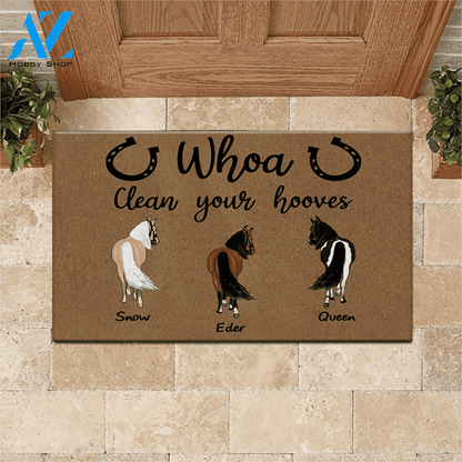 Horse Doormat Personalized Names and Breeds Whoa Clean YOur Hooves Personalized Gift | WELCOME MAT | HOUSE WARMING GIFT