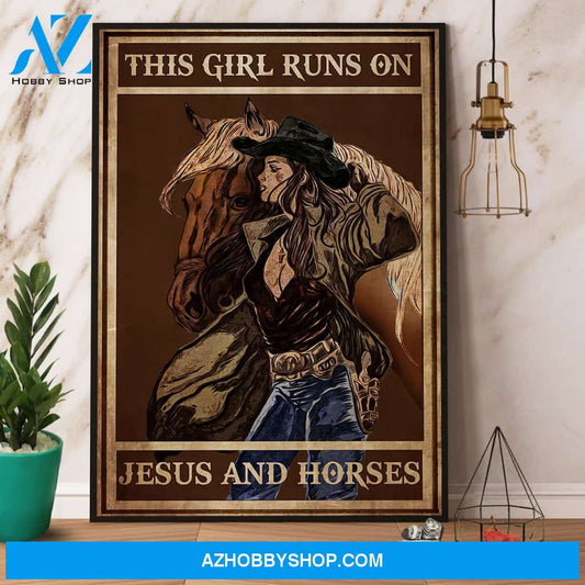 Horse Girl This Girl Runs On Jesus And Horse Paper Poster No Frame Matte Canvas Wall Decor