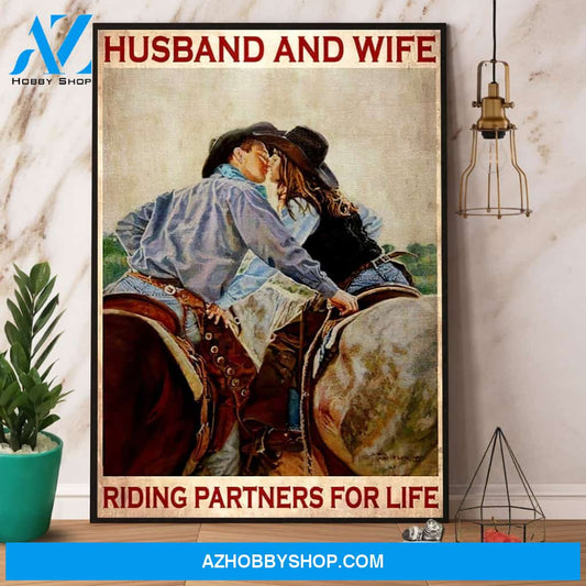 Horse Husband And Wife Riding Partners For Life Horse Lover Canvas And Poster, Wall Decor Visual Art