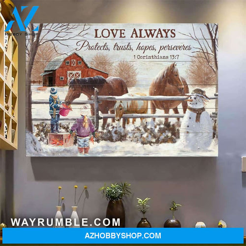 Horse - Love always protects, trusts, hopes, perseveres Jesus Landscape Canvas Prints, Wall Art