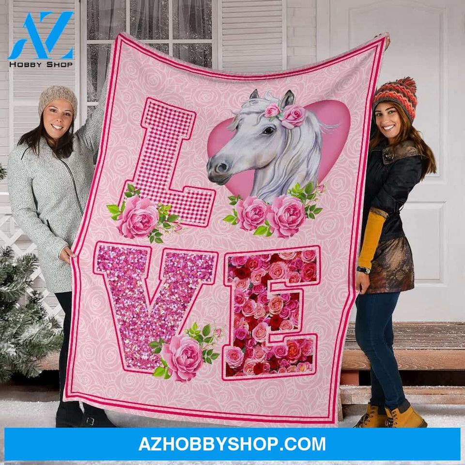 Horse Love Rose Pink Fleece Blanket