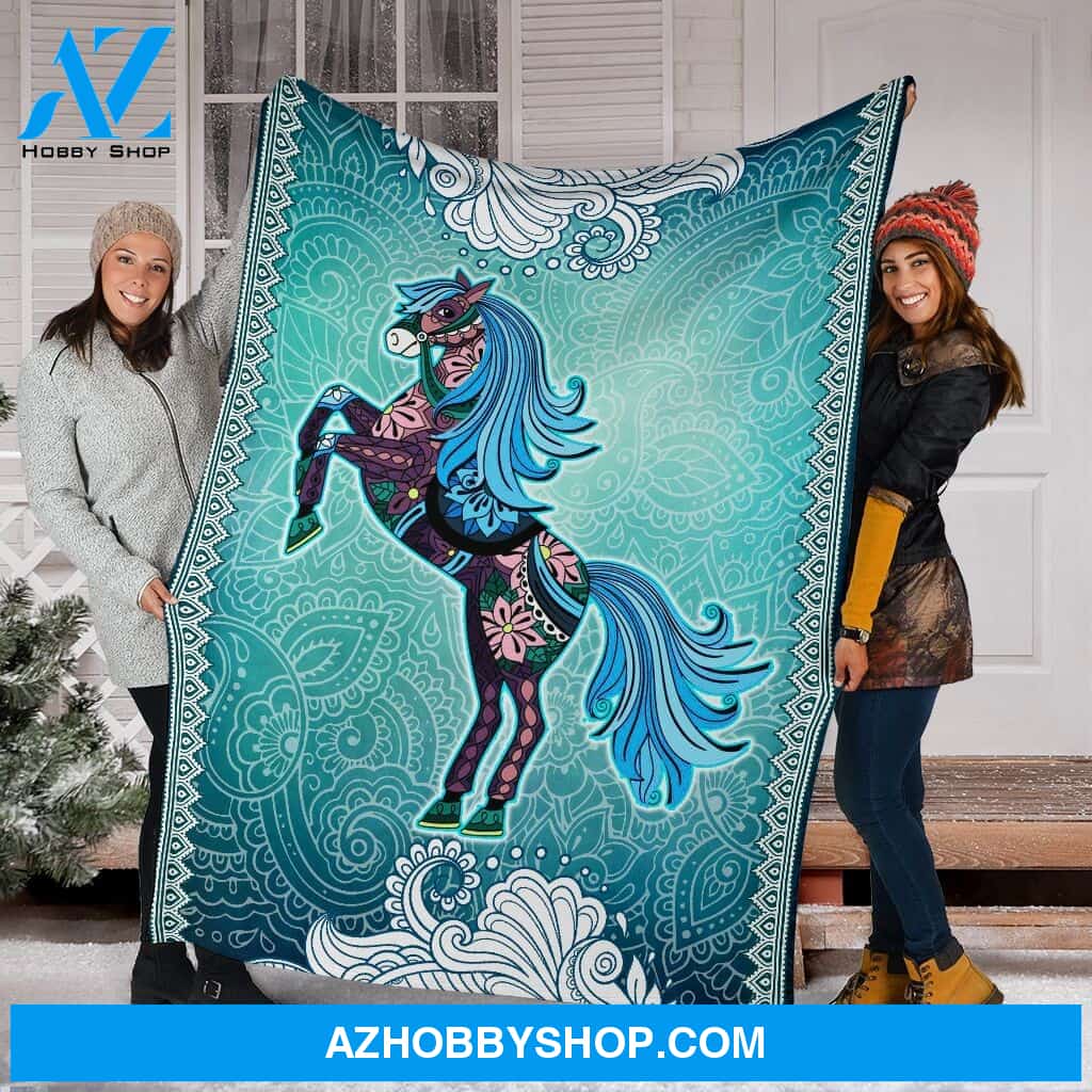 Horse Mandala Art Color Fleece Blanket