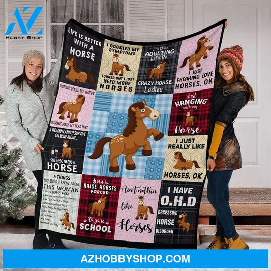 Horse Plaid Fleece Blanket