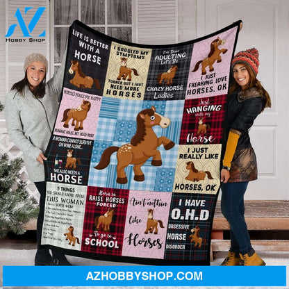 Horse Plaid Fleece Blanket