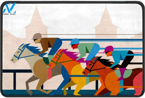 Horse Racing Cartoon Sport Doormat Indoor and Outdoor Mat Entrance Rug Housewarming Gift Sweet Home Decor Gift Gift for Horse Racing Lovers Sport Lovers
