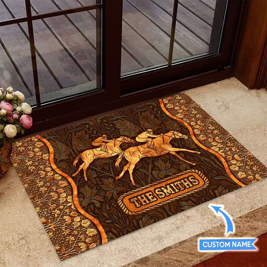 Horse Racing Personalized Custom Name Doormat Welcome Mat