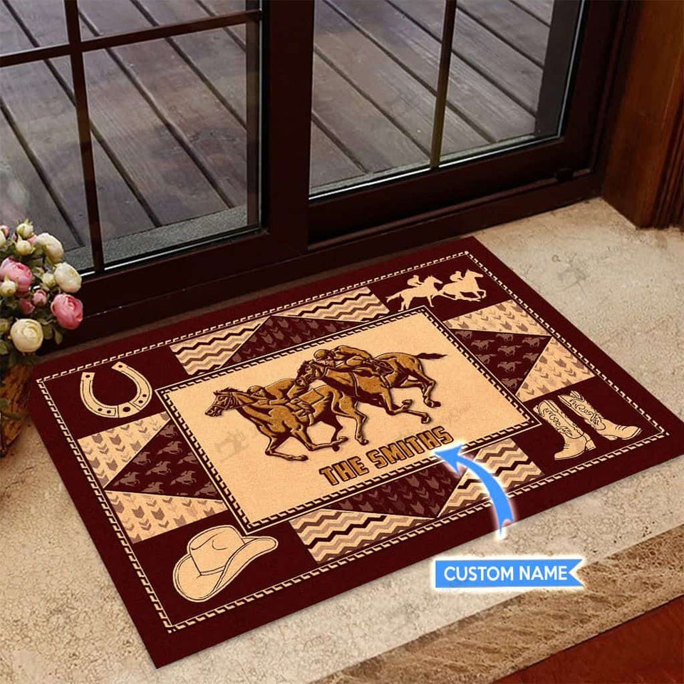 Horse Racing Personalized Custom Name Doormat Welcome Mat