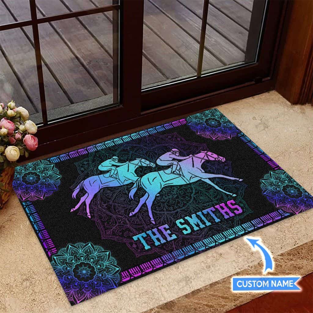 Horse Racing Personalized Custom Name Doormat Welcome Mat