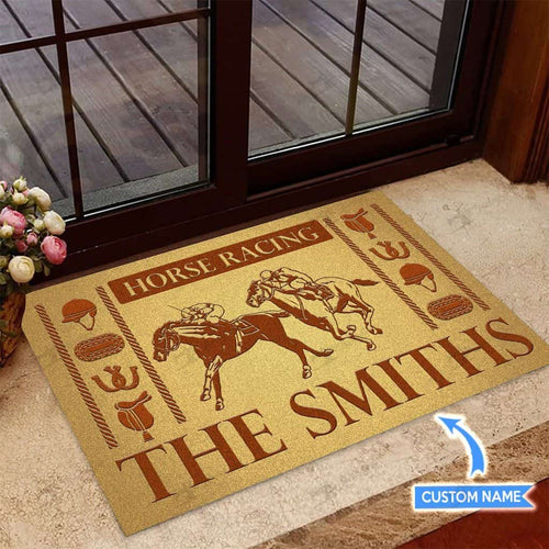 Horse Racing Personalized Custom Name Doormat Welcome Mat