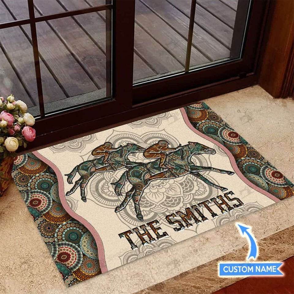 Horse Racing Personalized Custom Name Doormat Welcome Mat
