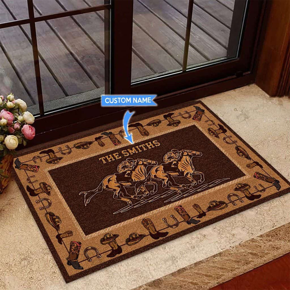 Horse Racing Personalized Custom Name Doormat Welcome Mat