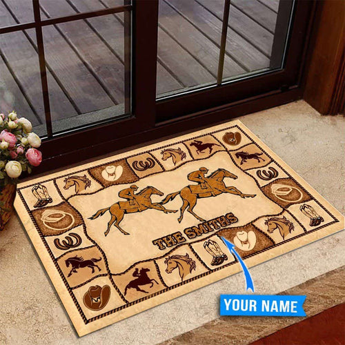 Horse Racing Personalized Custom Name Doormat Welcome Mat